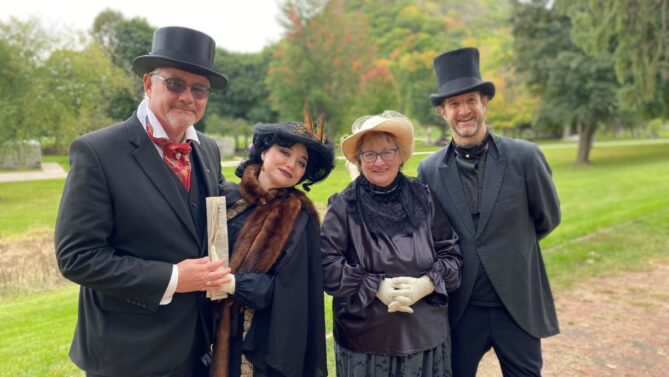 Volunteer actors at Winona County Historical Society Voices of the Past Cemetery Walk in Woodlawn Cemetery