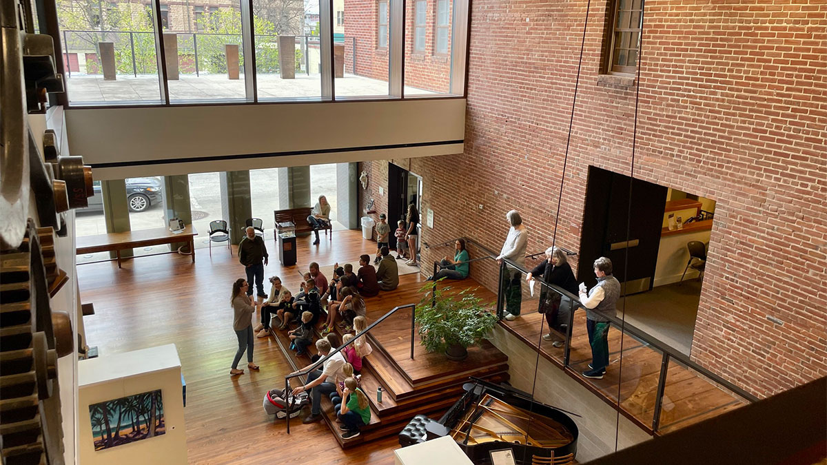 Tour group at Winona County History Center Slaggie Family Lobby