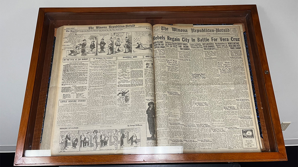 Historic newspaper from Winona County Historical Society archival collections