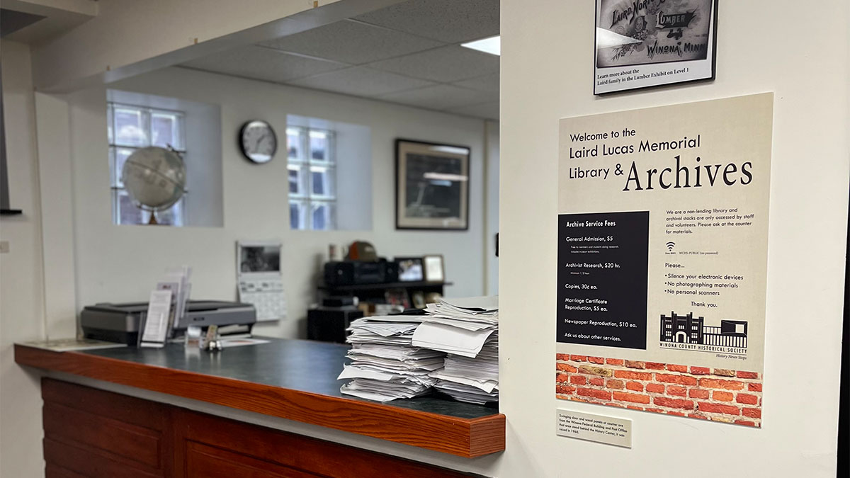 Archives desk at Winona County History Center