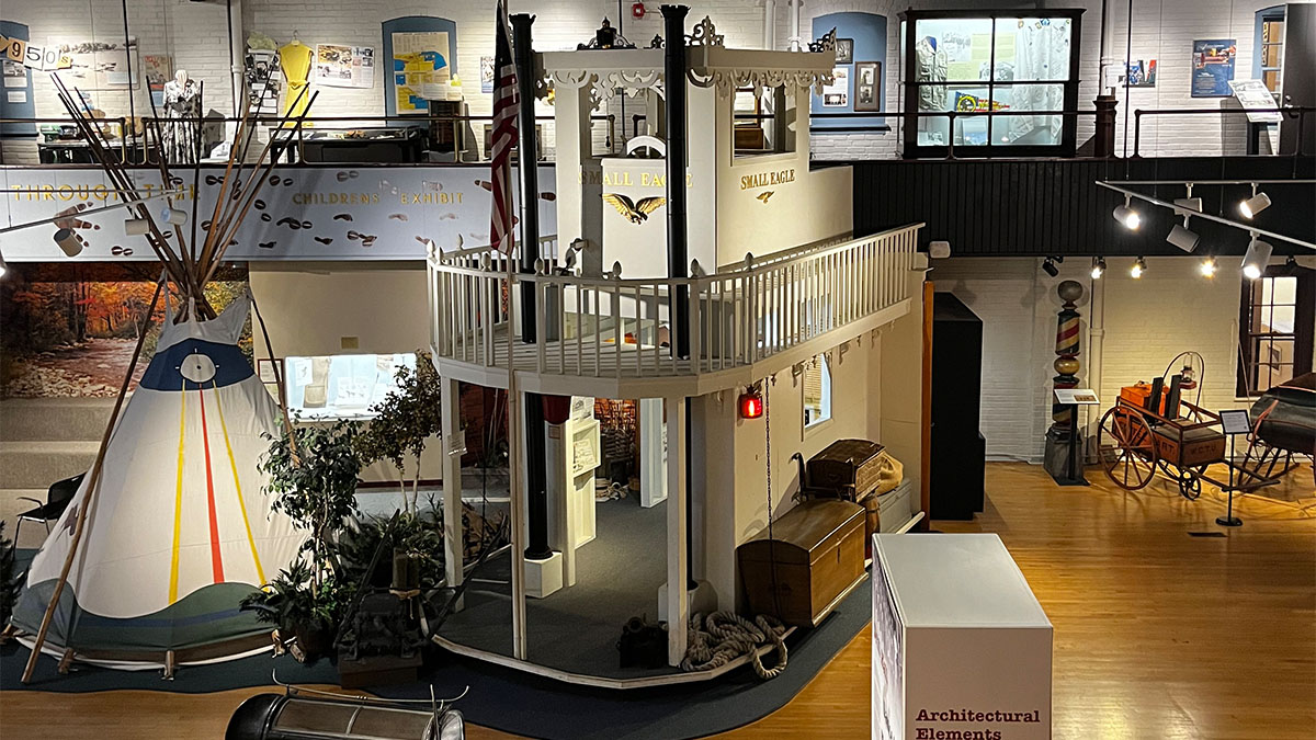 Winona County History Center exhibits hall and steamboat replica