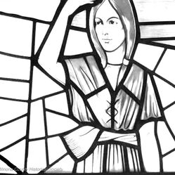 Wenonah coloring page based on stained glass window in Winona County History Center