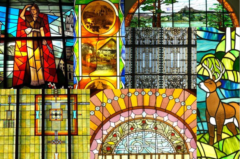 Stained glass collage for eATLAS self-guided tour by Winona County History Center