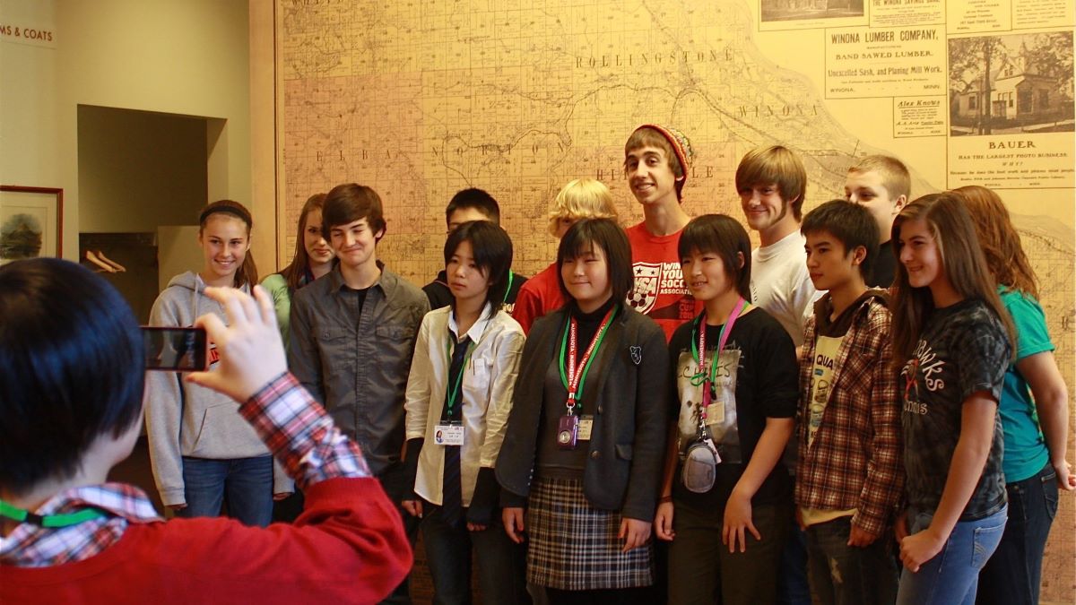 International tour group in Winona County History Center