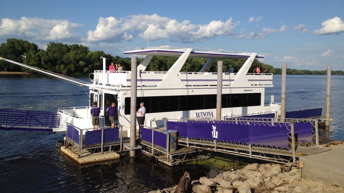 Cal Fremling along Winona Levee before History on the River Cruise hosted by Winona County Historical Society.