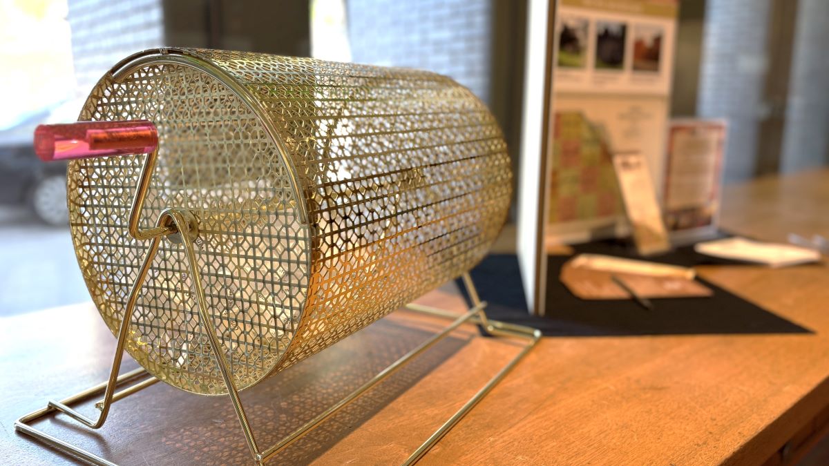 The golden raffle wheel belonging to Winona County Historical Society.