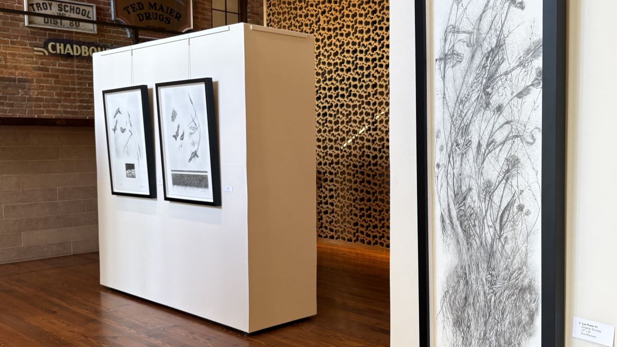 Drawings by Lois Peterson at the Winona County Historical Society Slaggie Family Lobby